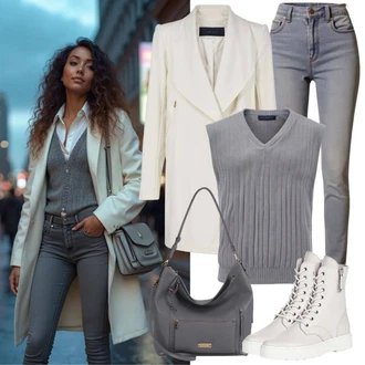 Outfit s Šedá/Stříbrný/Zelená/Růžová/Světle šedá Vodopádový Svetr/Svetr z Jemné Pleteniny/Kardigan Krátký svetr/Kardigán s kulatým výstřihem/Svetr Niki/Svetr s krátkým rukávem/Svetr Carmen/Svetry 2 v 1/Svetr na kojení/Svetr s Výstřihem Trendyol "Perfektní pro zimu"