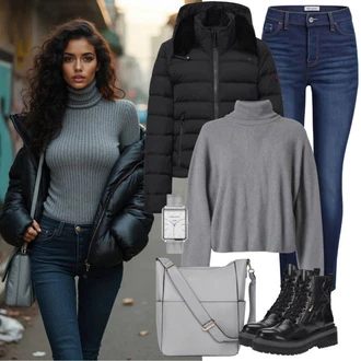 Outfit s Černá Kozačka nad Kolena/Kožená Kozačka nad Koleno/Dlouhá Kozačka/Plochá kozačka nad koleno/Kozačka po Kolena About You "Perfektní pro zimu"
