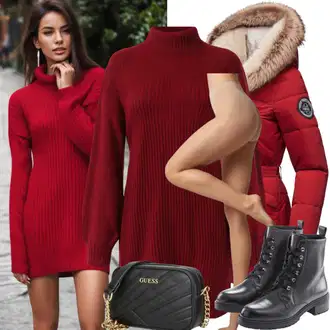 Outfity na zimu s Hnědá/Tmavě hnědá/Vínová Šaty S Rolákem/Zimní šaty s dlouhým rukávem/Šaty s dlouhým rukávem/Šaty na Podzim/Svetrové Šaty/Dlouhé pletené šaty/Zimní Pletené Šaty Trendyol "Perfektní pro zimu"
