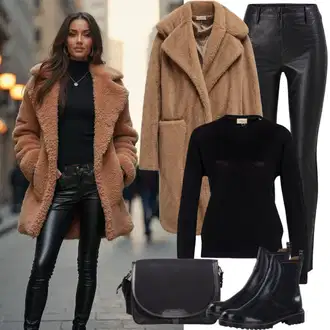 Zimske Outfiti Stari denar mit Črna/Bela Usnjena Hlača/Leginge v Videzu Usnja/Usnjena pajkica/Treggings/Skinny Hlače/Hlače iz Imitacije Usnja Pieces "Popolno za jesen"Look: Stil, Emo, Kul, Stari denar, Zunaj, Brez šivov, Techno, Mokrega videza