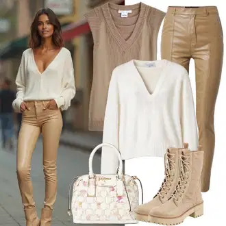 outfit mit Bež/Khaki/Rjava Hlače Boyfriend Hlača/Korenčkove Hlače/Nagubane Hlače/Hlače iz Imitacije Usnja/Hlače z Visokim Pasom/Jogger Hlača/Usnjena Hlača/Hlača z Razporkom italian fashion "Popolno za jesen"