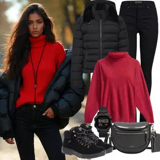 outfit mit Črna/Rdeča Pulover s Potiskom medicine "Popolno za zimo"