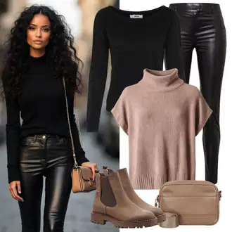 Jesenske Outfiti Debel mit Bež/Rjava/Khaki Gumijasti Gležnar/Chelsea Škornj/Usnjena Jakna Aldo "Popolno za zimo"