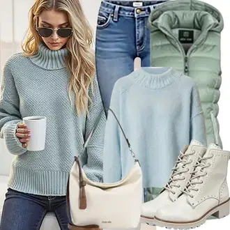 outfit mit Svetlo zelena/Zelena/Temno zelena/Bela/Svetlo siva Puhasti Brezrokavnik/Brezrokavnik Softshell/Prešiti Brezrokavnik/Brezrokavnik iz Flisa/Reverzibilni Brezrokavnik/Jahalni Brezrokavnik/Kratek Telovnik DKNY "Popolno za zimo"
