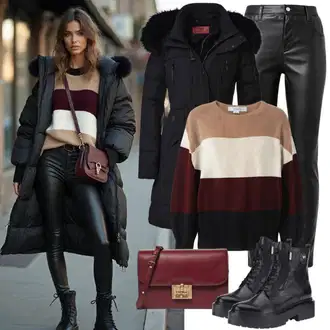 Zimske Outfiti Stari denar mit Črna/Bela Usnjena Hlača/Leginge v Videzu Usnja/Usnjena pajkica/Treggings/Skinny Hlače/Hlače iz Imitacije Usnja Pieces, Rjava/Temno rjava/Vinsko rdeča/Črna/Temno rdeča Mini torbica/Torba za čez ramo/Satchel torba/Poslovna torba/Vrečka za prenašanje/Men's Bags/Pisarniška torba GESTUZ "Popolno za zimo"Look: Stil, Emo, Kul, Stari denar, Zunaj, Brez šivov, Techno, Mokrega videza, Lak, Oven, Rak, Plemenita, Eleganten, Fancy, Klasična, Vintage, Fina, Preproste, Premij, Pisarna, Prazničen, Ekstravaganten