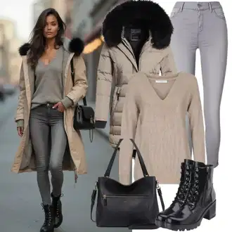 outfit mit Siva/Temno siva/Svetlo siva Ženske 7/8 Kavbojke/Gležnarji/Capri Kavbojke/Odrezane Kavbojke/Push up Kavbojke/Usnjena Jakna/Ozke Kavbojke/Kavbojke na Poteg/Usnjene Čevlje Only "Popolno za zimo"