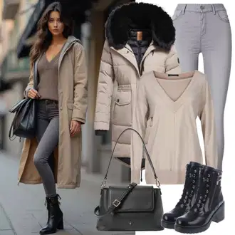 outfit mit Siva/Temno siva/Svetlo siva Ženske 7/8 Kavbojke/Gležnarji/Capri Kavbojke/Odrezane Kavbojke/Push up Kavbojke/Usnjena Jakna/Ozke Kavbojke/Kavbojke na Poteg/Usnjene Čevlje Only "Popolno za zimo"