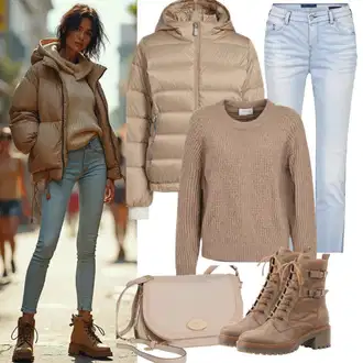 outfit mit Rjava/Bež/Oranžna Bojni Škorenj/Škornj na Vezalke boto "Prekrasen jesenski videz"