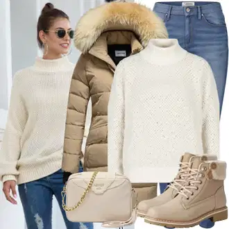 Outfit sa Smeđa/Bež/Kaki Donja Jakna/Puferica Jakna/Zimska Parka/Zimska Jakna MARIKOO "Savršeno za zimu"