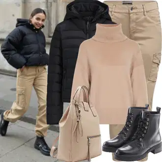 Kombinacije za zimu Culotte sa Smeđa/Bež/Kaki Cargo Hlače/Stolarska hlača/Padobranska Hlača/Tradicionalna Hlača/Paperbag Hlača/Baggy Hlače Karl Kani "Savršeno za zimu"