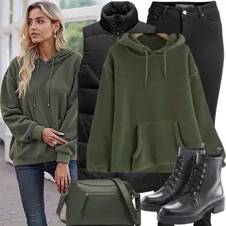 Outfit sa Zeleno/Svjetlozelena Vintage majica s kapuljačom/Oversize majica s kapuljačom/Kožna jakna/Otmjena majica s kapuljačom/Sportska majica/Pletena dukserica/Pulover S Kapuljačom/Majica od flisa/Hoodie s poluzatvaračem Oasis "Savršeno za zimu"