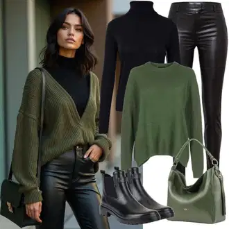 S zakovicama Outfit sa Crna Chelsea Gležnjača/Ravna Gležnjača/Kožna Jakna About You "Savršeno za zimu"Look: S zakovicama, Jahanje, Hodanje, Skating