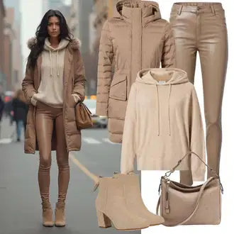 Outfit s Zlatý/Khaki/Béžová/Bílá/Oranžová Bunda Sbalitelné Bund/Puchová Bund/Udržitelná Bunda/Péřová Bunda/Letní peřová Bunda/Nafukovací Bund/Zimní Bund ONLY Carmakoma "Skvělý zimní outfit"