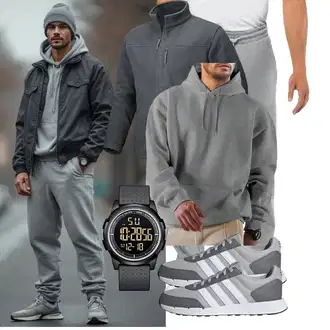 Herbst Outfits Große Größen mit Hellgrau/Grau JP1880 "sport outfit"