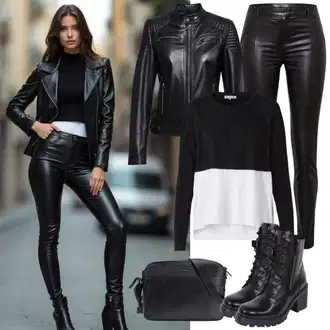 outfit mit Črna/Rjava/Modra Škorenj Motoristični čevelj/Bojni Škorenj/Ravni Gležnjar/Gležnar na Vezalke/Čevelj na vezalke/Usnjeni gležnjar/Motoristični Škorenj michael kors "Stilski videz za jesen"