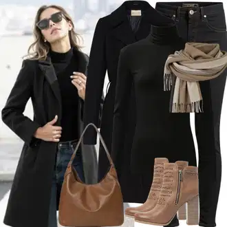 outfit mit Črna Pulover z ovratnikom/Kardigan s stoječim ovratnikom/Kardigan z okroglim izrezom happiness İstanbul "Stilski Zimski Outfit"
