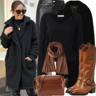 Zimske Outfiti Stari denar mit Črna/Bela Usnjena Hlača/Leginge v Videzu Usnja/Usnjena pajkica/Treggings/Skinny Hlače/Hlače iz Imitacije Usnja Pieces "Stilski zimski outfit"Look: Stil, Emo, Kul, Stari denar, Zunaj, Brez šivov, Techno, Mokrega videza