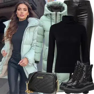Zimske Outfiti Stari denar mit Črna/Bela Usnjena Hlača/Leginge v Videzu Usnja/Usnjena pajkica/Treggings/Skinny Hlače/Hlače iz Imitacije Usnja Pieces "Trendovski zimski videz"Look: Stil, Emo, Kul, Stari denar, Zunaj, Brez šivov, Techno, Mokrega videza
