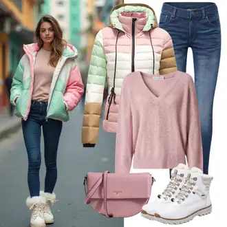 outfit mit Khaki/Bež/Roza/Rjava Zimska Jakna/Box jakna/Prehodna Jakna Jesenska jakna/Jakna s Kapuco kesi "Udoben Zimski Outfit"