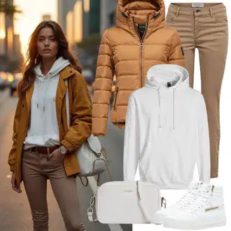 Kombinacije za zimu Ležerno sa Krem/Bijela Tenisica s platformom/Debele Tenisice Big Star "Udobna Proljetna Odjeća"Look: Streetwear, Estetika, Atraktivan, Ležerno, Boja, Prevelik, Sportski, Trendi, Unisex