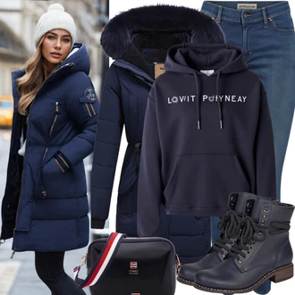 s kapucí Outfit s Tmavě modrá Mikina s polovičním zipem/Svetr s kapucí/Pletená mikina s kapucí/Oversize mikina/Kožená bunda/Vintage mikina/Sportovní mikina/Originální mikina TRIANGLE "Volnočasové oblečení"