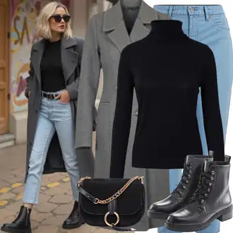 Outfit s Šedá/Světle šedá Kabát s Úzkým Střihem/Kašmírový Kabát/Pletený Kabát/Midi Kabát/Zimní Kabát Vlněný kabát/Blazerový Kabát/Vlněný Fleecový Kabát/Lehký Kabát/Pletený Fleecový Kabát Only "Volnočasové oblečení"