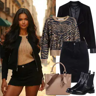 Outfit sa Crna/Tamnosiva Mini Suknja/Vintage traper Suknja/Suknja Iz 90-ih Pieces "Winter Outfit"