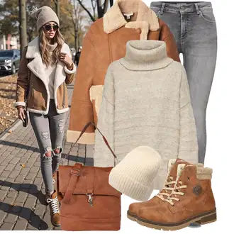 Outfity na zimu s Šedá/Světle šedá/Tmavě šedá Džíny Kožená bunda/Džíny s Rozparkem/Slim Fit Džíny/Džíny s Nízkým Sedem/Kožené Boty/Motorkářské Džíny/High Waist Džínové Kalhoty/Termální Džíny/Zimní bunda/Push up Džín Only "Stylový zimní outfity"