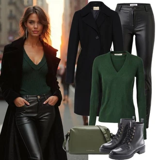 Kombinacije za ured Denim/Traper sa Crna Tajice od Vinila/Hlače od Umjetne Kože/Kožna Hlača/Skinny Hlače/Tajice Kožnog Izgleda/Kožne tajice JdY "Winter Outfit"