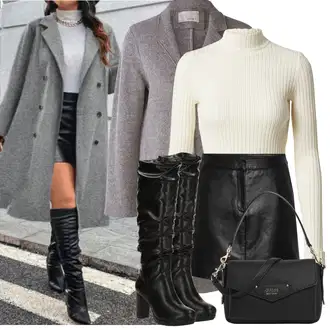 Outfit sa Siva/Smeđa/Svjetlosiva Pleteni Flis Kaput/Pleteni Kaput/Vuneni kaput/loden kaput/Kaput od Tvida/Kaput od Kašmira/Midi Kaput/Kaput od Vunenog Flisa/Kaput od Buklea Oui "Zimske Odjeće"