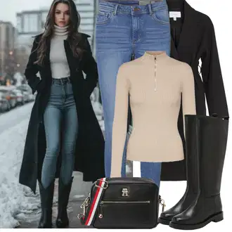 Ležerno Outfit sa Plava/Svjetloplava Traper Tajice/Jeggings/Skinny Hlače VERO MODA "Zimske Odjeće"Look: Stil, Rap, Ležerno, moderne, Disko, Prekrasan, cool, Old Money, Običan