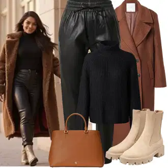 Outfit s Béžová/Khaki/Hnědá Chelsea Boty/Letní kotníková kozačka/Kožená bunda Only "Zimní Outfity"