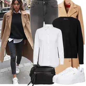 Outfit sa Bijela/Krem Bluza s Podignutim Ovratnikom/Bluza s gumbom/Bluza koja se ne pegla/Poslovna Bluza/Bluza Dugih Rukava/Bodija Bluze/Uska Kroj Bluza JdY "Zimske Odjeće"