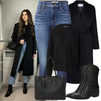 Outfity z džínu Zima s Tmavě modrá/Černá SELECTED FEMME "Zimní Outfity"