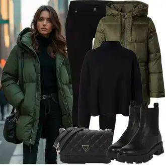 S zakovicama Outfit sa Crna Chelsea Gležnjača/Kožna Jakna About You "Zimske Odjeće"Look: S zakovicama, Hodanje, Jahanje, Skating