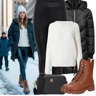 Outfity na zimu s Černá Legíny Formovaná Legína/Tregíny/Legíny s Podšívkou/Legíny s Vysokým Pasem/Kalhoty z Umělé Kůže/Vinylový Legín/Legíny Kožený Vzhled/Neprůhledný Legíny/Kožený Legíny/Latexové Legíny/Legíny s Rozparkem Only "Zimní Outfity"