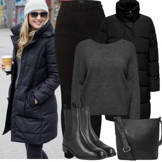 Outfity z džínu Skinny s Černá Kožená bunda/High Waist Džínové Kalhoty/Termální Džíny/Motorkářské Džíny/Kožené Boty/Sweat Džíny VERO MODA "Zimní Outfity"