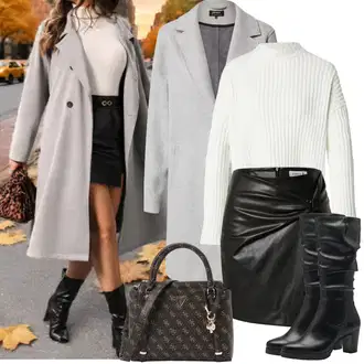 Outfit sa Siva/Svjetlosiva Pleteni Kaput/Vuneni kaput/Pleteni Flis Kaput/Usko Krojena Kaputa/Kaput od Kašmira/Kaput od Vunenog Flisa/Midi Kaput/Sako Kaput/Lagani Kaput Only "Zimske Odjeće"