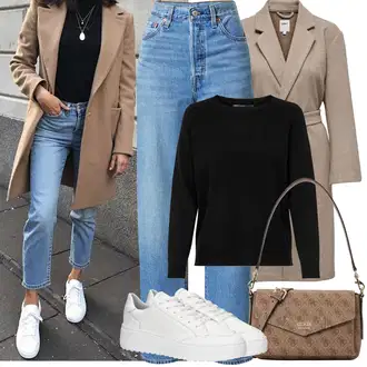 Kombinacije s "mom" trapericama Stil sa Svjetloplava/Plava Vintage traperice/Girlfriend Traperice/High Waist Traperice/Skraćene Traperice/Dad Traperice/Mom Jean levi's ® "Zimske Odjeće"