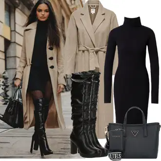 Outfity na zimu s Černá/Tmavě modrá Zimní Pletené Šaty/Šaty S Rolákem/Pletené Šaty/Šaty S Vysokým Výstřihem katy perry exclusive for about you "Zimní Outfity"