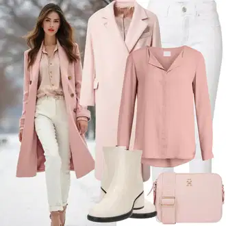 so sponou Outfit s Růžová Blůza s knoflíčkem/Slip-on Halenka/Halenkový Top/Kožená bunda/Halenka se Stojatým Límcem/Halenkové Body/Hedvábná Halenka/Halenka s Dlouhým Rukávem/Tunikové Tričko/Jednobarevná Halenka/Dlouhá Halenka Vila "Zimní Outfity"