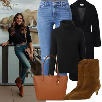 Outfity z džínu Zima s Černá/Tmavě šedá Vlněný Svetr/Svetr s límečkem/Kašmírový Svetr/Rolák/Jednoduchý Svetr/Svetr Carmen/Zimní Svetr/Kašmírový Svetr/Basic Svetr Boss "Zimní Outfity"