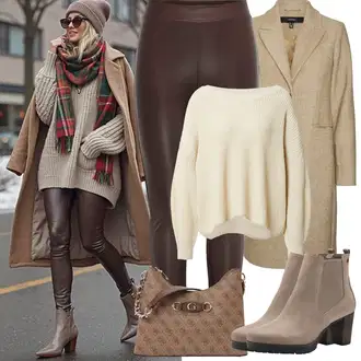 Outfit sa Smeđa/Siva/Bež Chelsea Gležnjača/Zimska gležnjača/ljetna gležnjača/Gumena Gležnjača/Podstavljena Gležnjača/Kožna Jakna/Kožna gležnjača Tamaris "Zimske Odjeće"