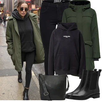 Outfit s Tmavě zelená/Zelená Zimní Parka/Parka Přechodová Bund/Bundeswehr Parka Only "Zimní Outfity"