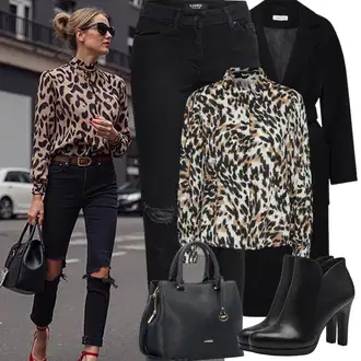S zakovicama Outfit sa Crna/Bijela Gležnjača na visoku petu/Gležnjača s platformom/Kožna gležnjača/Kožna Jakna/Podstavljena Gležnjača/Čizma na visoku petu Tamaris "Zimske Odjeće"Look: S zakovicama, Jahanje, Hodanje