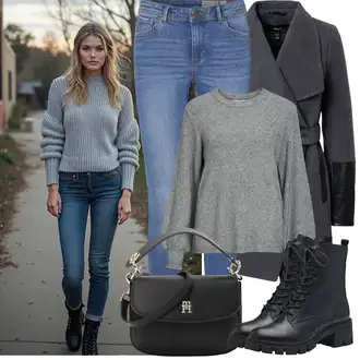 Ležerno Outfit sa Plava/Svjetloplava Traper Tajice/Jeggings/Skinny Hlače VERO MODA "Zimske Odjeće"Look: Stil, Rap, Ležerno, moderne, Disko, Prekrasan, cool, Old Money, Običan