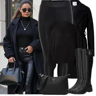 Outfit sa Crna Vuneni Kaput/Midi Kaput/Prijelazni Kaput/Vuneni kaput/loden kaput/Kaput od Kašmira/Baloner/Trenč Kaput Mbym "Zimske Odjeće"