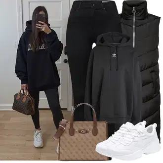 A line Outfit sa Crna Parka velike veličine/Haljina Veći Broj JdY "Zimske Odjeće"