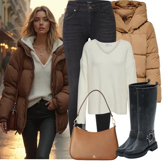 Outfity na zimu Krátká s Hnědá/Béžová/Bílá Polo Ralph Lauren "Zimní Outfity"