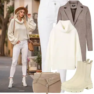 Mom Outfit s Šedá/Hnědá/Béžová/Fialová Kabát Bouclé/Zimní Kabát Vlněný kabát/Kašmírový Kabát/Vlněný Kabát/Tweedový Kabát/Pletený Kabát/Lodenový kabát Only "Zimní Outfity"Look: Klasické, Business, Mom, Kancelář, Příliš oblečený, Chytrý příležitostný, Univerzitní